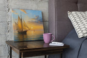 Zeilschip bij Zonsondergang – Canvas Wanddecoratie in Vierkante Vorm