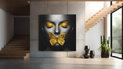 Vrouw Gele Vlinder – Vierkante Canvas Wandkunst