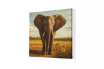 Olifant in de Savanne – Vierkante Canvas Wanddecoratie – Canvas Wandkunst in Vierkante Uitvoering