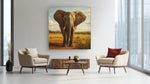 Olifant in de Savanne – Vierkante Canvas Wanddecoratie – Canvas Wandkunst in Vierkante Uitvoering