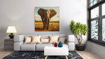 Olifant in de Savanne – Vierkante Canvas Wanddecoratie – Canvas Wandkunst in Vierkante Uitvoering