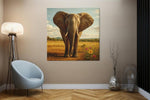 Olifant in de Savanne – Vierkante Canvas Wanddecoratie – Canvas Wandkunst in Vierkante Uitvoering