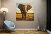 Olifant in de Savanne – Vierkante Canvas Wanddecoratie – Canvas Wandkunst in Vierkante Uitvoering
