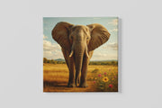 Olifant in de Savanne – Vierkante Canvas Wanddecoratie – Canvas Wandkunst in Vierkante Uitvoering