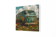 Hippie Bus – Modern Canvas Schilderij – Vierkant Canvas Schilderij voor de Wand
