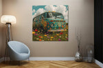 Hippie Bus – Modern Canvas Schilderij – Vierkant Canvas Schilderij voor de Wand
