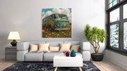 Hippie Bus – Modern Canvas Schilderij – Vierkant Canvas Schilderij voor de Wand