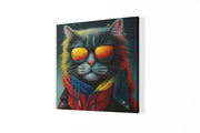 Coole Kat met Zonnebril – Canvas Wanddecoratie in Vierkante Vorm