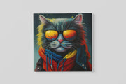 Coole Kat met Zonnebril – Canvas Wanddecoratie in Vierkante Vorm