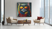 Coole Kat met Zonnebril – Canvas Wanddecoratie in Vierkante Vorm