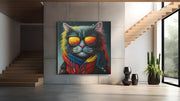 Coole Kat met Zonnebril – Canvas Wanddecoratie in Vierkante Vorm