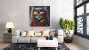Coole Kat met Zonnebril – Canvas Wanddecoratie in Vierkante Vorm