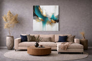 Abstracte Kunst met Gouden Accenten Vierkant – Vierkante Canvas Wanddecoratie – Canvas Wanddecoratie in Vierkante Vorm
