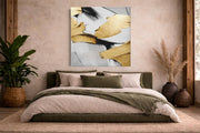 Abstracte Kunst Wit Goud – Modern Canvas Schilderij – Vierkant Canvas Kunstwerk voor het Interieur