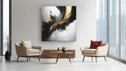 Abstracte Kunst in Goud en Zwart – Canvas Schilderij als Wanddecoratie