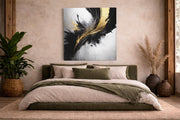 Abstracte Kunst in Goud en Zwart – Canvas Schilderij als Wanddecoratie