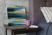 Abstracte Kunst in Blauw en Goud – Ontwerp 2 – Vierkant Canvas Kunstwerk voor het Interieur