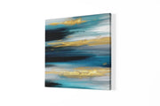 Abstracte Kunst in Blauw en Goud – Ontwerp 2 – Vierkant Canvas Kunstwerk voor het Interieur
