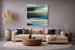 Abstracte Kunst in Blauw en Goud – Ontwerp 2 – Vierkant Canvas Kunstwerk voor het Interieur