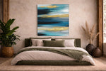 Abstracte Kunst in Blauw en Goud – Ontwerp 2 – Vierkant Canvas Kunstwerk voor het Interieur