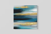 Abstracte Kunst in Blauw en Goud – Ontwerp 2 – Vierkant Canvas Kunstwerk voor het Interieur