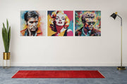 Marilyn Monroe, Elvis Presley en James Dean – Vierkante Canvas Wandkunst