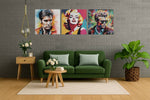 Marilyn Monroe, Elvis Presley en James Dean – Vierkante Canvas Wandkunst