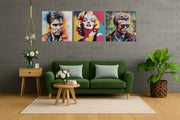 Marilyn Monroe, Elvis Presley en James Dean – Vierkante Canvas Wandkunst