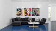 Marilyn Monroe, Elvis Presley en James Dean – Vierkante Canvas Wandkunst