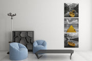 Gele Boot aan het Meer – Modern Canvas Schilderij – Vierkant Canvas Kunst voor de Muur