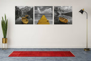 Gele Boot aan het Meer – Modern Canvas Schilderij – Vierkant Canvas Kunst voor de Muur