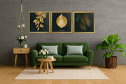 Gouden Bladeren – Canvas Wandkunst in Vierkante Uitvoering