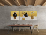 Modern Gouden Vazen – Canvas Wanddecoratie in Vierkante Vorm