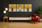 Modern Gouden Vazen – Canvas Wanddecoratie in Vierkante Vorm