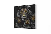 Leeuw met Welpen Vierkant – Modern Canvas Schilderij – Vierkant Canvas Kunst voor de Muur