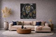 Leeuw met Welpen Vierkant – Modern Canvas Schilderij – Vierkant Canvas Kunst voor de Muur