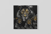 Leeuw met Welpen Vierkant – Modern Canvas Schilderij – Vierkant Canvas Kunst voor de Muur