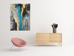 Abstract Blauw Goud Canvas Schilderij 75x100 cm