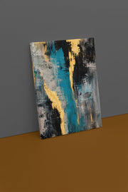 Abstract Blauw Goud Canvas Schilderij 75x100 cm