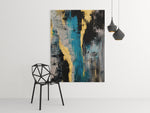 Abstract Blauw Goud Canvas Schilderij 75x100 cm