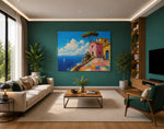 Mediterraanse Kustlijn Canvas Schilderij 100x75 cm
