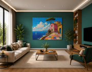 Mediterraanse Kustlijn Canvas Schilderij 100x75 cm