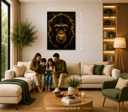 Gouden Chimpansee Canvas Schilderij 75x100 cm
