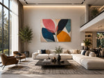 Abstracte Bladeren in Pastelkleuren Print op Canvas 100x75 cm