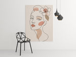 Line Art Vrouw met Bloemen Canvas Schilderij 75x100 cm