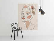 Line Art Vrouw met Bloemen Canvas Schilderij 75x100 cm