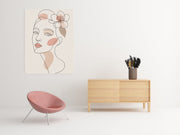 Line Art Vrouw met Bloemen Canvas Schilderij 75x100 cm