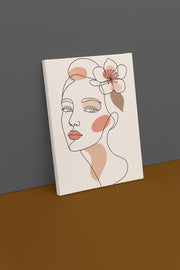 Line Art Vrouw met Bloemen Canvas Schilderij 75x100 cm