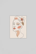 Line Art Vrouw met Bloemen Canvas Schilderij 75x100 cm