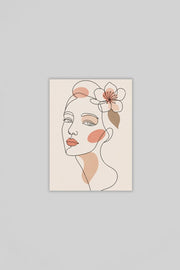 Line Art Vrouw met Bloemen Canvas Schilderij 75x100 cm